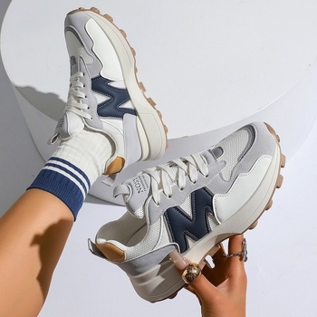 Női Dad Shoes PU+mesh felsőrész, gumírozott talp, fűzős zárás, 3–5 cm sarokmagasság, alacsony profil