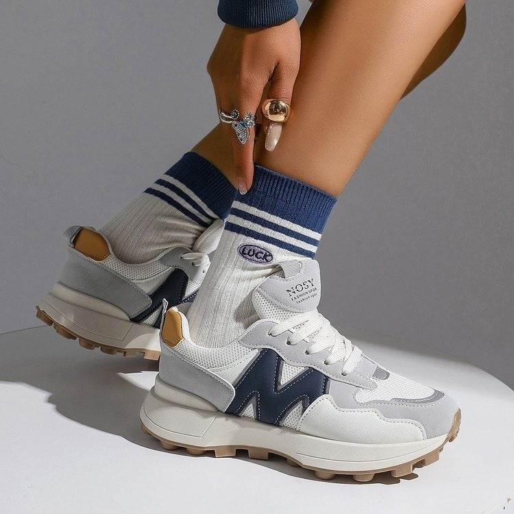 Női Dad Shoes PU+mesh felsőrész, gumírozott talp, fűzős zárás, 3–5 cm sarokmagasság, alacsony profil