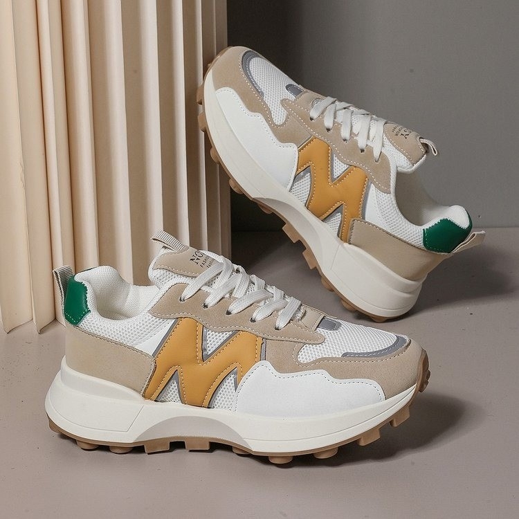 Női Dad Shoes PU+mesh felsőrész, gumírozott talp, fűzős zárás, 3–5 cm sarokmagasság, alacsony profil