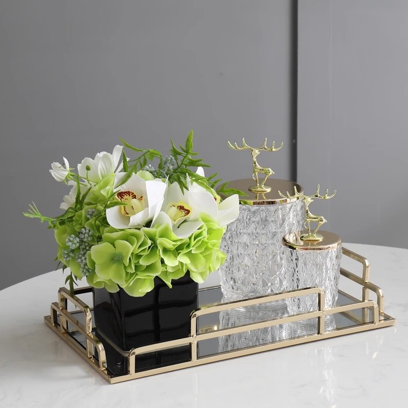 Metalo arbatos padėklas, elektroplatintas paviršius, šviesus prabangos stilius, pritaikomas, dovana tinkama