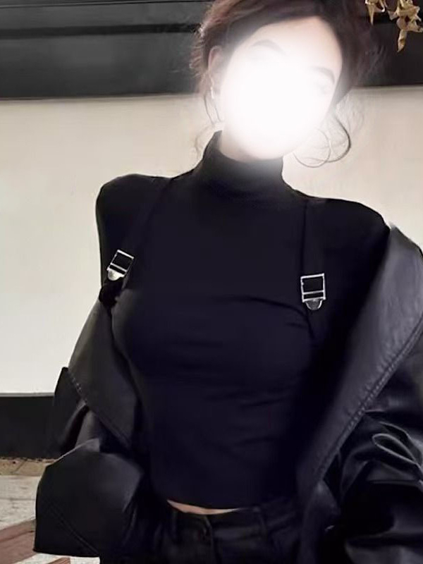 Majica s trakama, visoki ovratnik, dugi rukavi, slim fit, poliester 70–80%