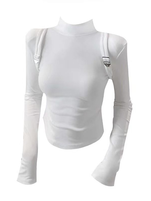 Majica s trakama, visoki ovratnik, dugi rukavi, slim fit, poliester 70–80%