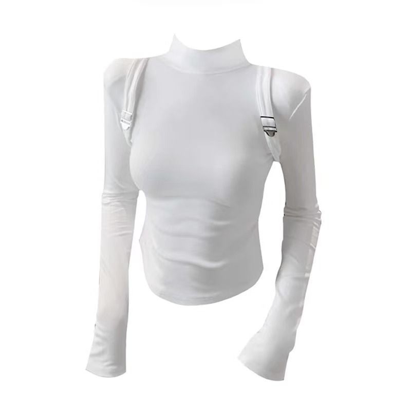 Majica s trakama, visoki ovratnik, dugi rukavi, slim fit, poliester 70–80%