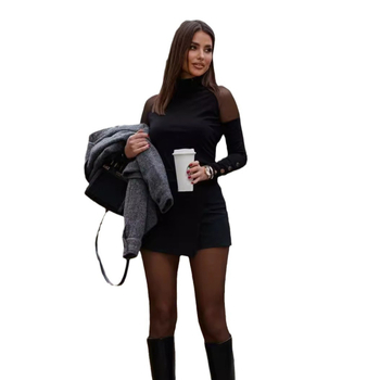 Pleteni T-shirt s dugim rukavima, okrugli izrez, gotički street hipster stil, A-linijska silueta, materijal: poliester s elastanom