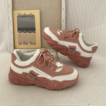 Moteriški platforminiai sportiniai bateliai, korėjietiško stiliaus, PU viršus, gumos padas, visiems sezonams