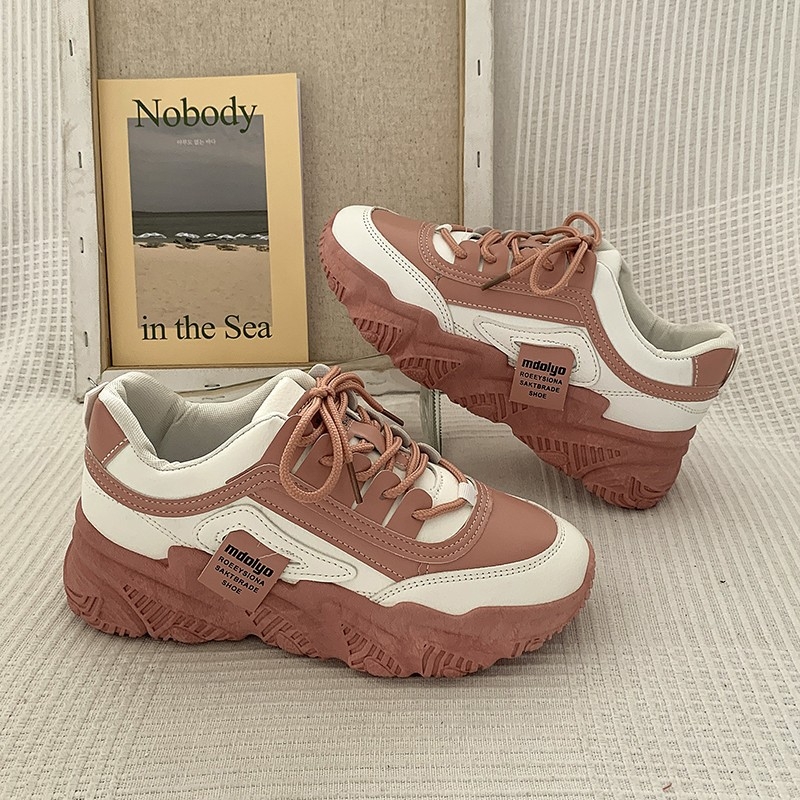 Moteriški platforminiai sportiniai bateliai, korėjietiško stiliaus, PU viršus, gumos padas, visiems sezonams