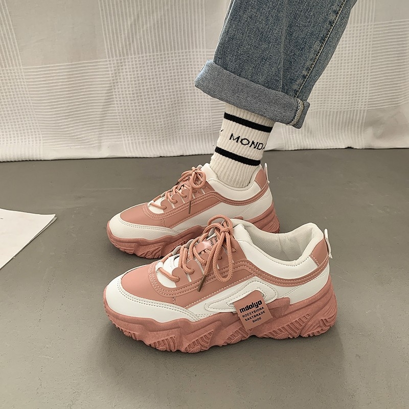 Moteriški platforminiai sportiniai bateliai, korėjietiško stiliaus, PU viršus, gumos padas, visiems sezonams