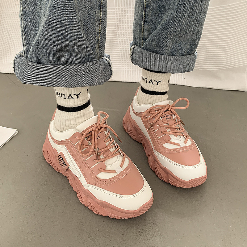 Moteriški platforminiai sportiniai bateliai, korėjietiško stiliaus, PU viršus, gumos padas, visiems sezonams