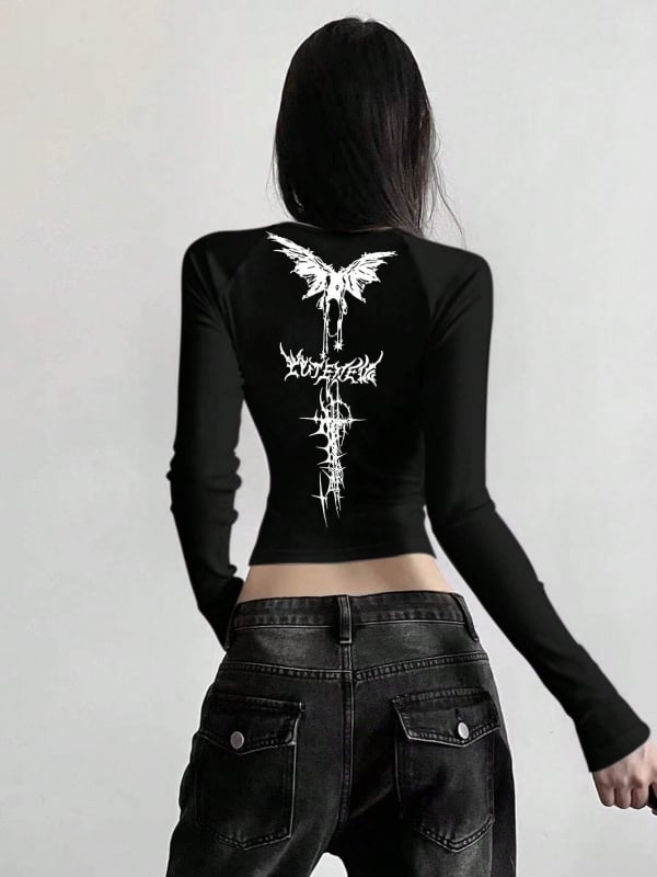 Ženski T-shirt s dugim rukavima, print, okrugli izrez, gradski stil, poliester 95%+