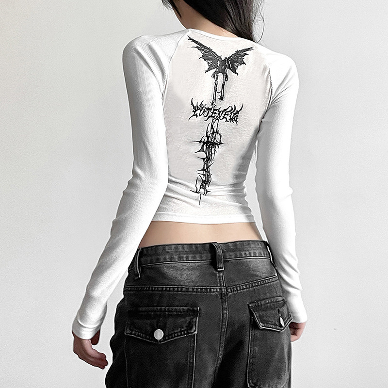 Ženski T-shirt s dugim rukavima, print, okrugli izrez, gradski stil, poliester 95%+