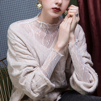 Cămașă damă din nailon, 90-95% material principal, guler semi-înalt, mâneci lungi, stil pulover, elegant