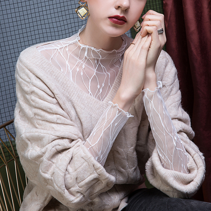 Cămașă damă din nailon, 90-95% material principal, guler semi-înalt, mâneci lungi, stil pulover, elegant