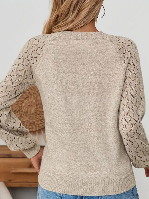 Ženski akrilni pleteni pulover s okruglim izrezom, dugim rukavima, opuštenog kroja, jacquard tekstura