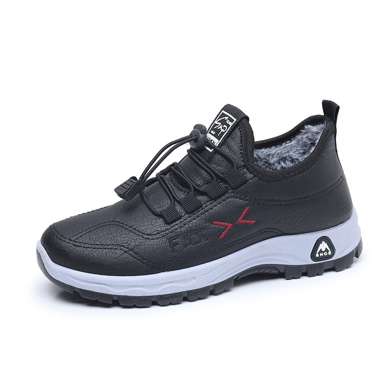 Női téli vízálló cipő PU felsőrésszel, belső szőrme béléssel, alacsony boka, slip-on