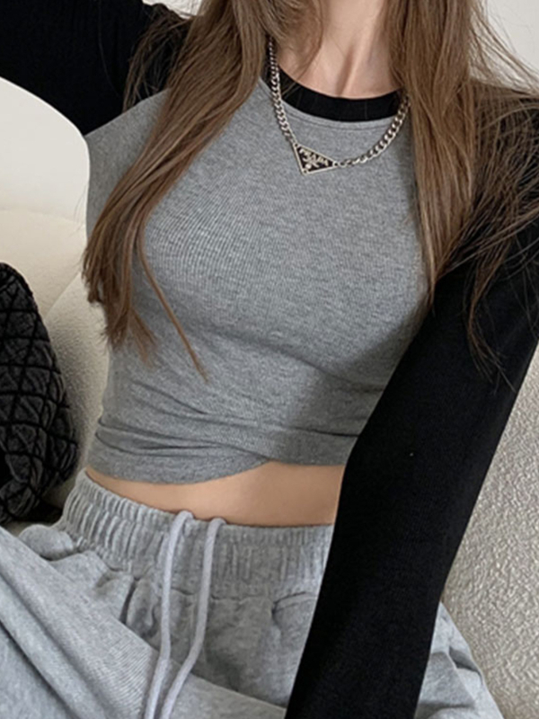 Ženska majica s dugim rukavima od modalnog vlakna s poliestrom, jednobojna, raglan rukavi, spojeni dizajn, slim fit, okrugli izrez, ulični stil