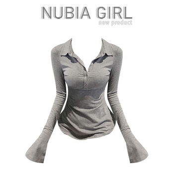 Tricou polo cu mâneci lungi, din țesătură TR, amestec poliester sub 30%, stil franțuzesc retro