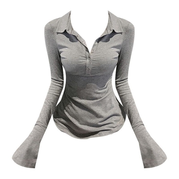 Tricou polo cu mâneci lungi, din țesătură TR, amestec poliester sub 30%, stil franțuzesc retro