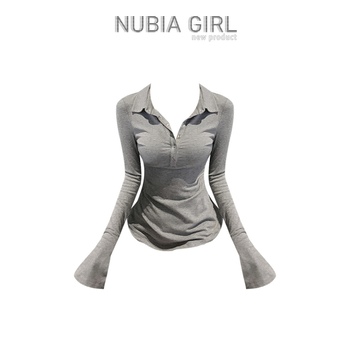 Tricou polo cu mâneci lungi, din țesătură TR, amestec poliester sub 30%, stil franțuzesc retro