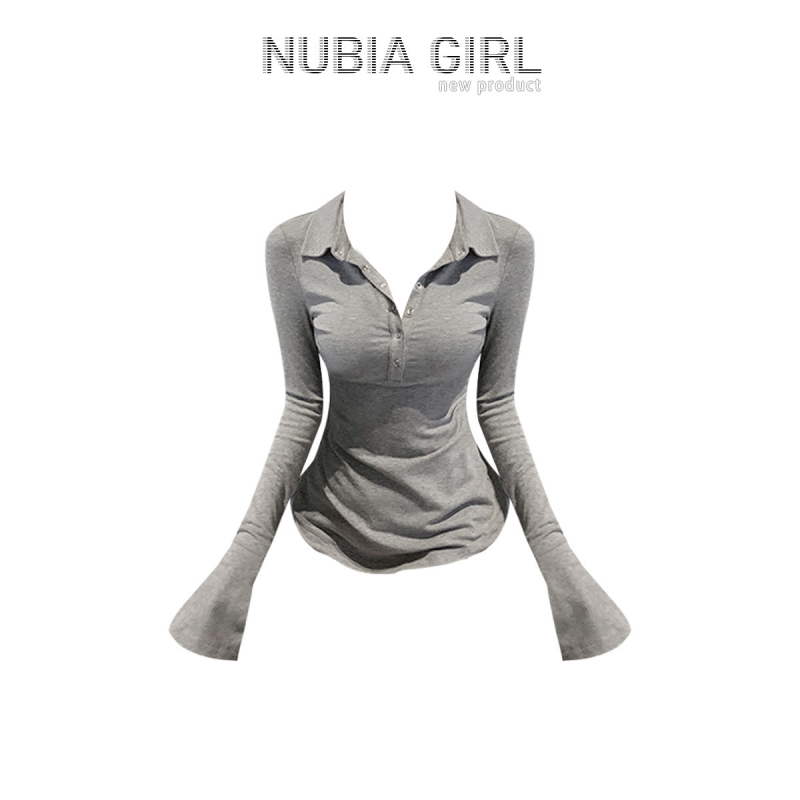 Tricou polo cu mâneci lungi, din țesătură TR, amestec poliester sub 30%, stil franțuzesc retro