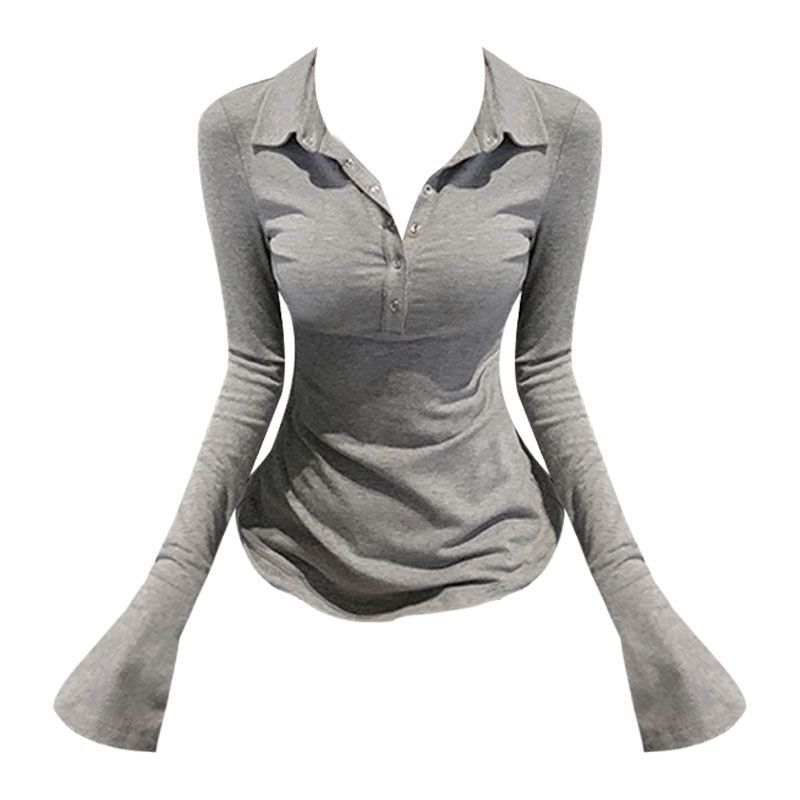 Tricou polo cu mâneci lungi, din țesătură TR, amestec poliester sub 30%, stil franțuzesc retro