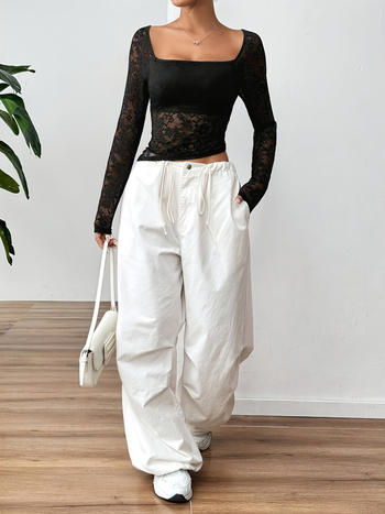 Nylon-Spandex mišinio marškinėliai, pull-over, siauras kirpimas, ilgomis rankovėmis, trumpas ilgis