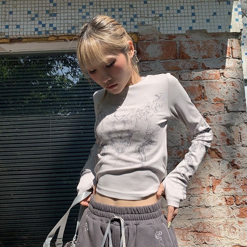 ZSIIBO Anime Cartoon printiga pikkade varrukatega T-särk ümmarguse kaelusega, polüesterkangas, polüesteri sisaldus 30-50%, tänav hipster stiil