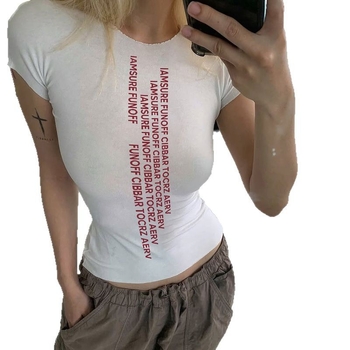 Tricou ZSIIBO din poliester cu imprimeu litere engleze, mânecă scurtă, guler rotund; stil casual, conținut principal 30–50%, vara 2025, relax japonezo-coreean