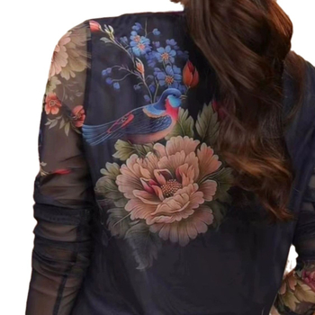 Tricou de damă din poliester cu mânecă lungă, imprimeu, croială Slim, guler rotund, iarnă 2024, stil casual japonezo-coreean.