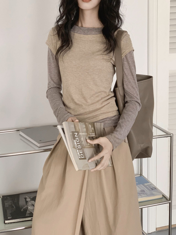 Tricou cu mânecă lungă, amestec din bumbac-poliester, design colaj, guler rotund, lungime standard