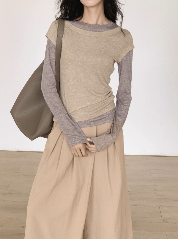 Tricou cu mânecă lungă, amestec din bumbac-poliester, design colaj, guler rotund, lungime standard