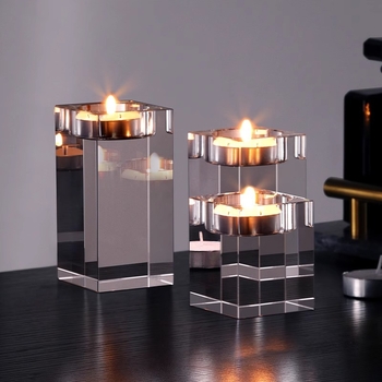 Pielāgots taisnstūra kristāla svečturis ar izgrebētu stiklu; Kang Ru; svečtūris; iepakojums kartons