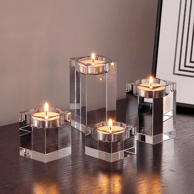 Pielāgots taisnstūra kristāla svečturis ar izgrebētu stiklu; Kang Ru; svečtūris; iepakojums kartons