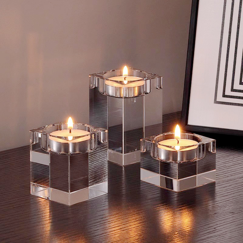 Pielāgots taisnstūra kristāla svečturis ar izgrebētu stiklu; Kang Ru; svečtūris; iepakojums kartons