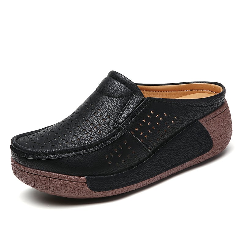 Női nyári, lyukacsos dizájnú kényelmes szandál, vastag platformos talp, kerek orrú, microfiber felsőrész, PU talp — nyár 2025