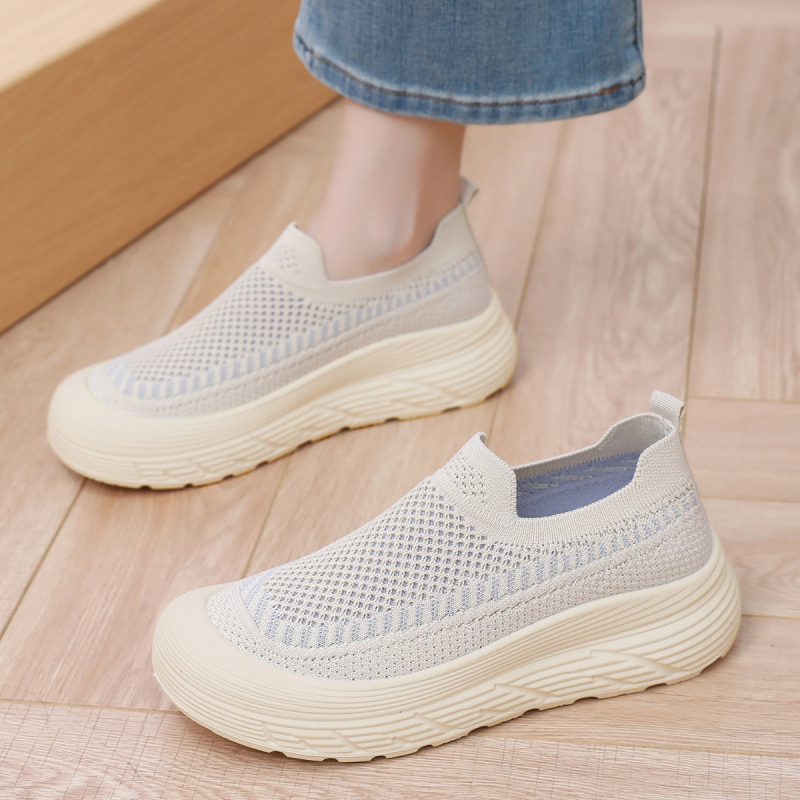 Adidași sport pentru femei, partea superioară din fly-weave mesh respirabil, design slip-on, ușori, talpă din cauciuc, talie joasă