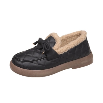 Loaferi damă din bumbac, căptușiți cu blană sintetică, vârf rotund, PU partea superioară, talpă din cauciuc, slip-on, iarna 2024