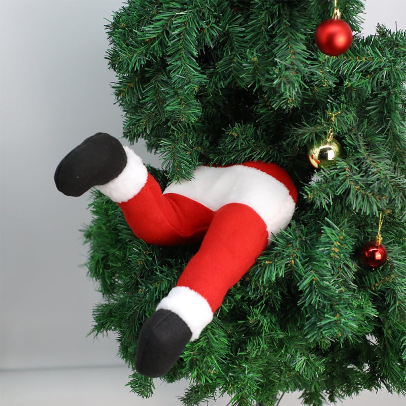 Kalėdų eglutės papuošalas – pūkuota Kalėdų senelio elfų koja, animacinio stiliaus, poliesteris/medžiaga