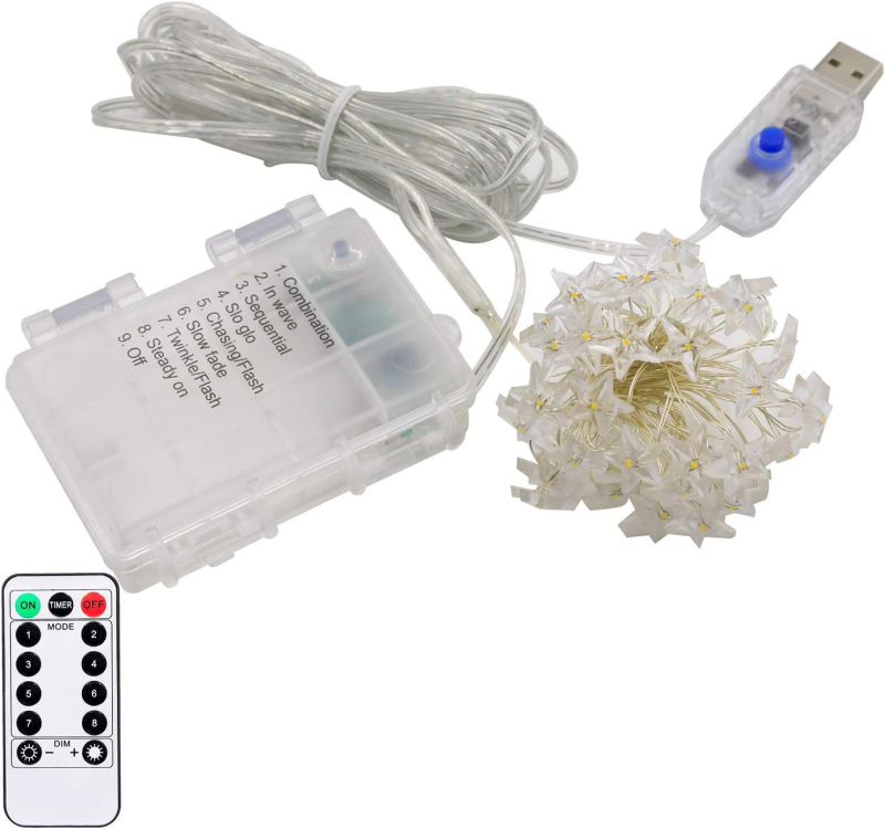 Žvaigždžių formos LED girlianda, 40 LED, MLS LED mikroschema, IP44, 2800K šilta balta, CE sertifikatas