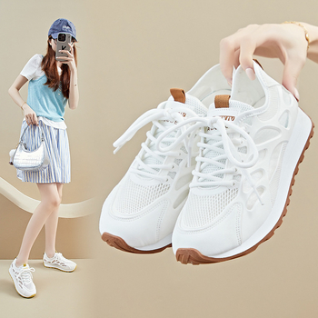 Dad sneakers pentru femei - casual, upper din canvas, interior din mesh, vârf rotund, șiret frontal