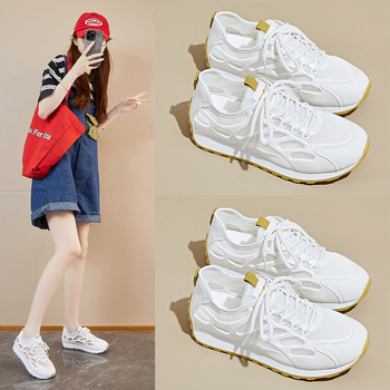 Dad sneakers pentru femei - casual, upper din canvas, interior din mesh, vârf rotund, șiret frontal