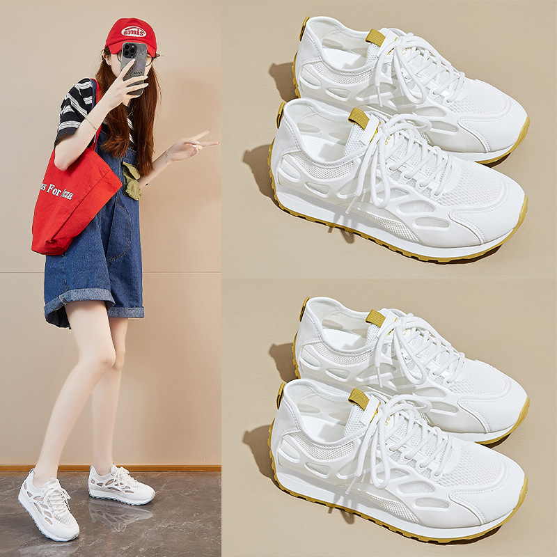 Dad sneakers pentru femei - casual, upper din canvas, interior din mesh, vârf rotund, șiret frontal