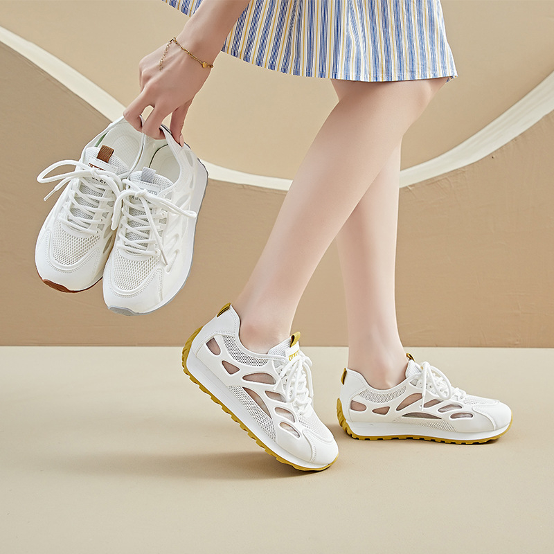 Dad sneakers pentru femei - casual, upper din canvas, interior din mesh, vârf rotund, șiret frontal