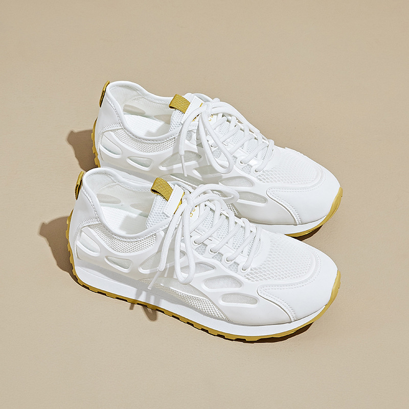 Dad sneakers pentru femei - casual, upper din canvas, interior din mesh, vârf rotund, șiret frontal