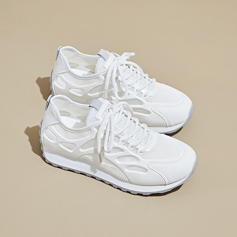 Dad sneakers pentru femei - casual, upper din canvas, interior din mesh, vârf rotund, șiret frontal