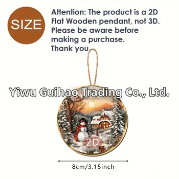 Mediniai Kalėdų pakabinami papuošalai, 12 vnt., 2D plokščios apvalios dekoracijos Kalėdų medeliui