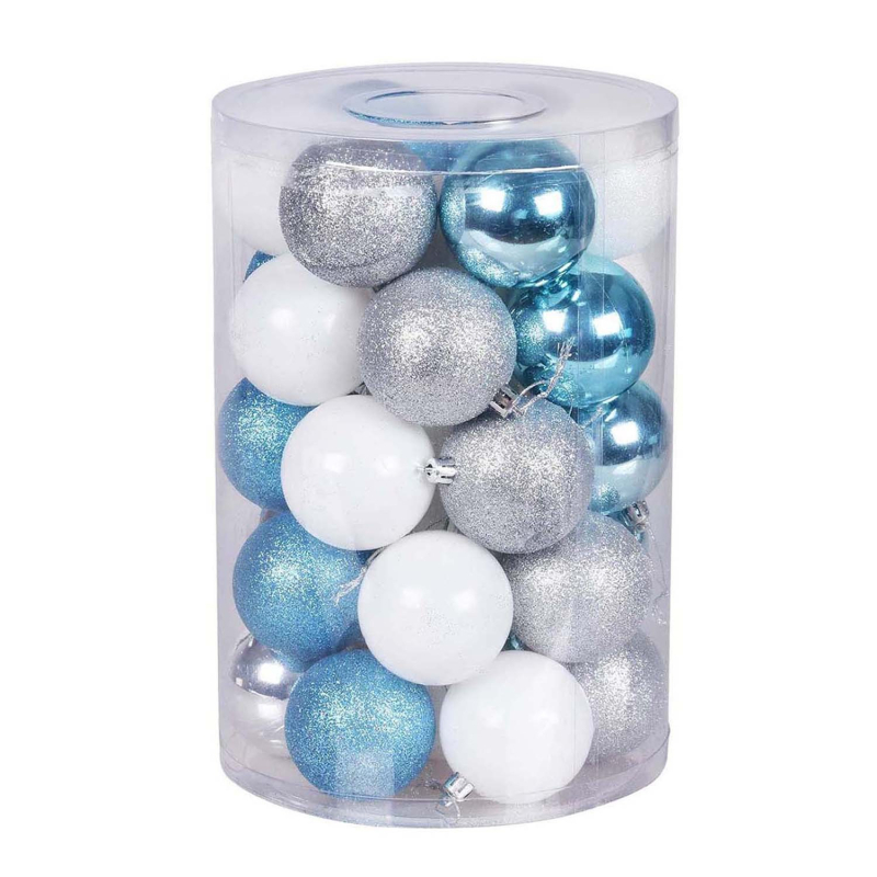 Skaidri plastikiniai Kalėdų kamuoliukų rinkinys, 24 vnt. eglutei dekoruoti