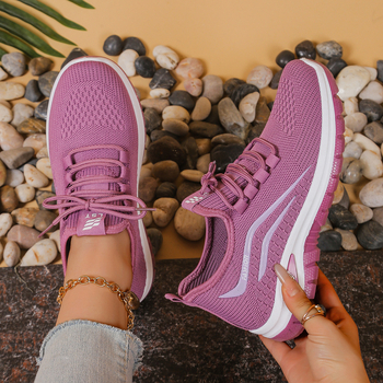 Moteriški tinklinio viršutiniai bateliai su raišteliais, patogūs, žemo profilio, PU vidpadis