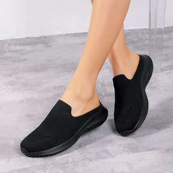 Pantofi sport slip-on pentru femei, cu căptușeală din plasă respirabilă, vamp elastic, vârf rotund, toc mediu 3-5 cm, siluetă înaltă