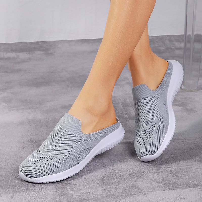 Pantofi sport slip-on pentru femei, cu căptușeală din plasă respirabilă, vamp elastic, vârf rotund, toc mediu 3-5 cm, siluetă înaltă