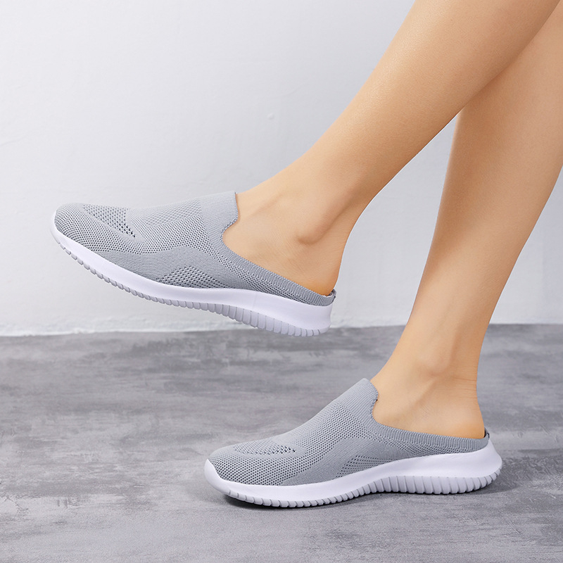 Pantofi sport slip-on pentru femei, cu căptușeală din plasă respirabilă, vamp elastic, vârf rotund, toc mediu 3-5 cm, siluetă înaltă